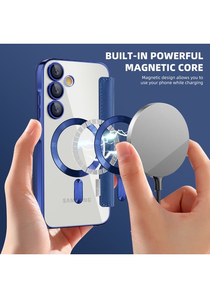 Samsung Galaxy A55 Için Magsafe Şeffaf Elektrokaplama Manyetik Pu Deri Telefon Kılıfı - Koyu Mavi (Yurt Dışından)
