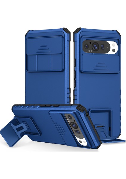 Pixel 9 Pro Xl Kayar Kamera Kapaklı Sağlam Standı Telefon Kılıfı - Mavi (Yurt Dışından)