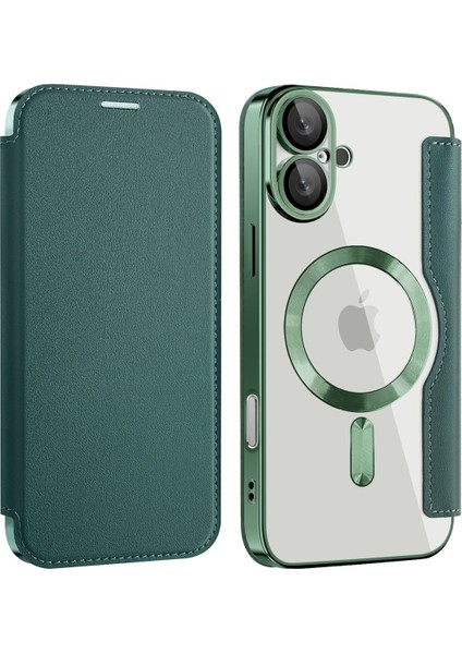 iPhone 16 Plus Için Magsafe Şeffaf Elektrokaplama Manyetik Pu Deri Telefon Kılıfı - Yeşil (Yurt Dışından) modelleri