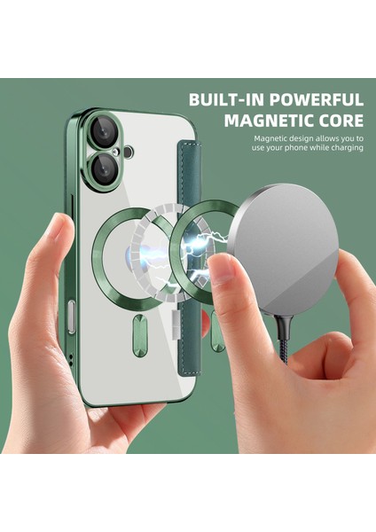 iPhone 16 Plus Için Magsafe Şeffaf Elektrokaplama Manyetik Pu Deri Telefon Kılıfı - Yeşil (Yurt Dışından) fırsatları