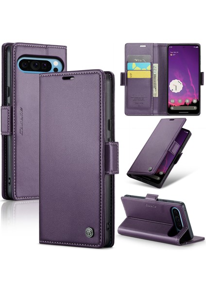 Pixel 9 Pro Xl Için Pu Deri Standli Cüzdan Flip Telefon Kılıfı - Mor (Yurt Dışından)