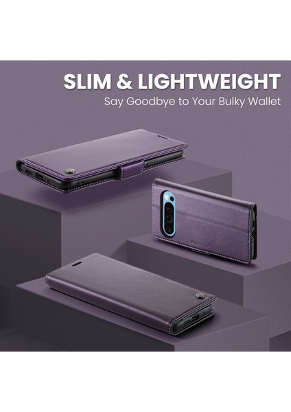 Pixel 9 Pro Xl Için Pu Deri Standli Cüzdan Flip Telefon Kılıfı - Mor (Yurt Dışından)