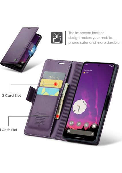 Pixel 9 Pro Xl Için Pu Deri Standli Cüzdan Flip Telefon Kılıfı - Mor (Yurt Dışından)