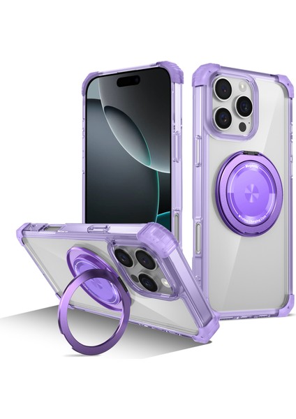 iPhone 16 Pro Için Magsafe Ring Stand Düşme Telefon Kılıfı ile Uyumlu - Mor (Yurt Dışından)