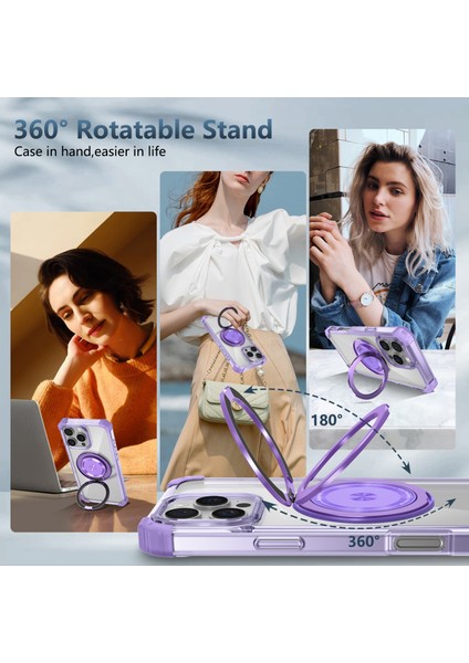 iPhone 16 Pro Için Magsafe Ring Stand Düşme Telefon Kılıfı ile Uyumlu - Mor (Yurt Dışından) indirimleri