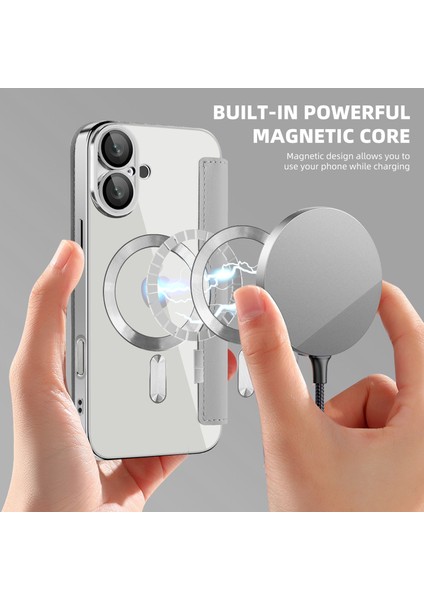 iPhone 16 Plus Için Magsafe Şeffaf Elektrokaplama Manyetik Pu Deri Telefon Kılıfı - Gümüş (Yurt Dışından) fırsatları