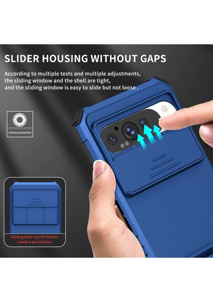 Pixel 9 Pro Xl Kayar Kamera Kapaklı Sağlam Standı Telefon Kılıfı - Mavi (Yurt Dışından)