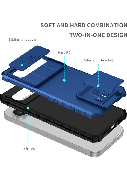 Pixel 9 Pro Xl Kayar Kamera Kapaklı Sağlam Standı Telefon Kılıfı - Mavi (Yurt Dışından)