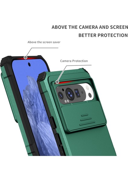 Pixel 9 Pro Xl Kayar Kamera Kapaklı Sağlam Standı Telefon Kılıfı - Yeşil (Yurt Dışından)
