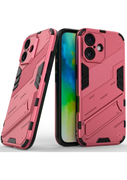 iPhone 16 Için Sert Pc Tpu Tampon Hibrit Düşmeye Karşı Koruyucu Stand Telefon Kılıfı - Sıcak Pembe (Yurt Dışından)