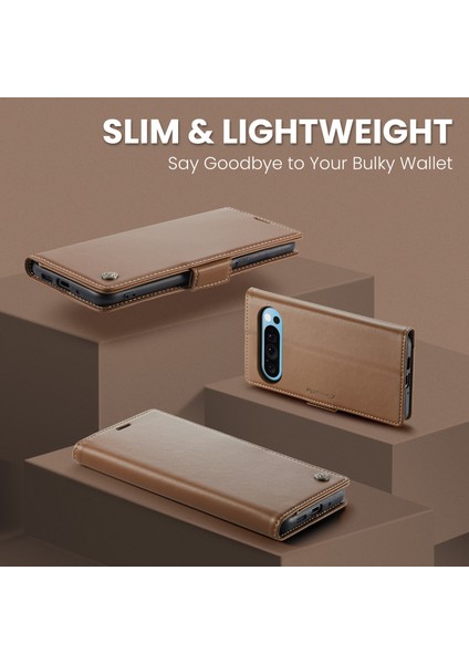 Pixel 9 Pro Xl Için Pu Deri Standli Cüzdan Flip Telefon Kılıfı - Kahverengi (Yurt Dışından)