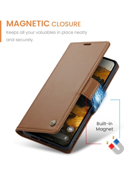 Pixel 9 Pro Xl Için Pu Deri Standli Cüzdan Flip Telefon Kılıfı - Kahverengi (Yurt Dışından)