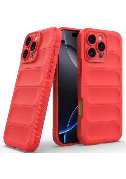 iPhone 16 Pro Için Yumuşak Kauçuk Şok Emici Telefon Kılıfı - Kırmızı (Yurt Dışından)