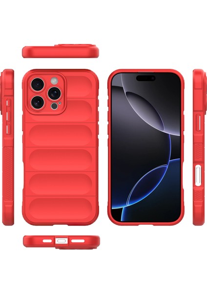 iPhone 16 Pro Için Yumuşak Kauçuk Şok Emici Telefon Kılıfı - Kırmızı (Yurt Dışından) modelleri
