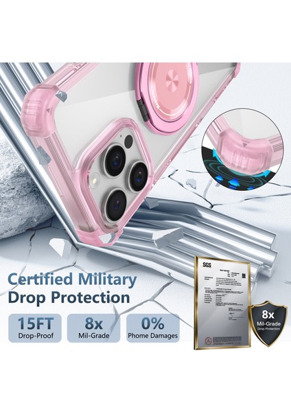 iPhone 16 Pro Için Magsafe Ring Stand Düşme Telefon Kılıfı ile Uyumlu - Pembe (Yurt Dışından) fırsatları