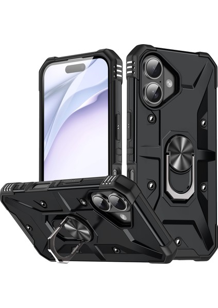iPhone 16 Için Halka Tutucu Standlı Çift Katmanlı Telefon Kılıfı - Siyah (Yurt Dışından) fiyatları