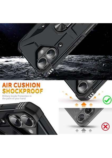 iPhone 16 Için Halka Tutucu Standlı Çift Katmanlı Telefon Kılıfı - Siyah (Yurt Dışından) indirimleri