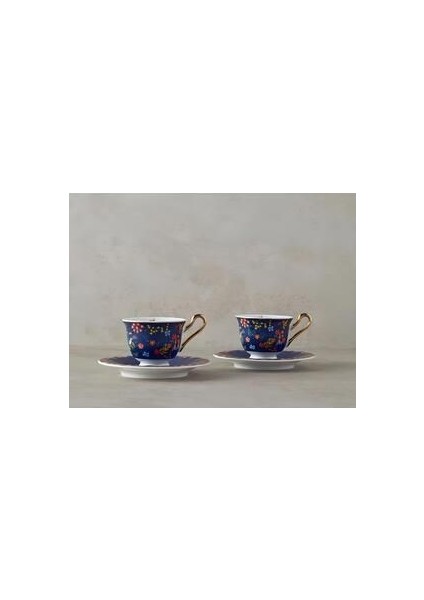 Lavinia New Bone China 4 Parça 2 Kişilik Kahve Fincan Takımı 90 ml Lacivert