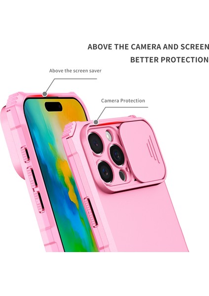 iPhone 16 Pro Kayar Kamera Kapaklı Sağlam Standı Telefon Kılıfı - Pembe (Yurt Dışından) modelleri