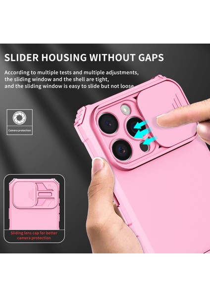 iPhone 16 Pro Kayar Kamera Kapaklı Sağlam Standı Telefon Kılıfı - Pembe (Yurt Dışından) fırsatları