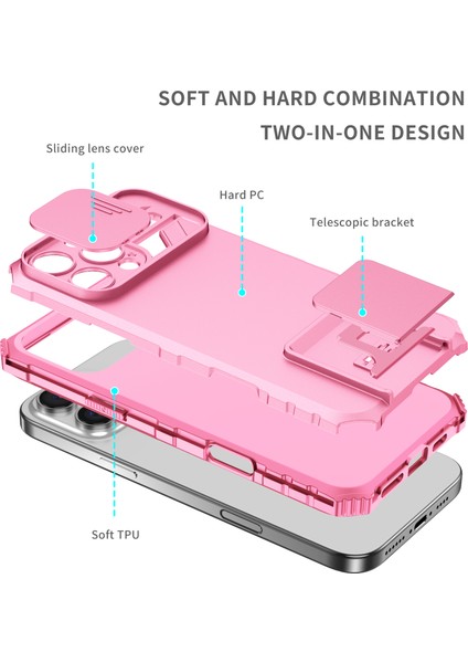 iPhone 16 Pro Kayar Kamera Kapaklı Sağlam Standı Telefon Kılıfı - Pembe (Yurt Dışından) indirimleri