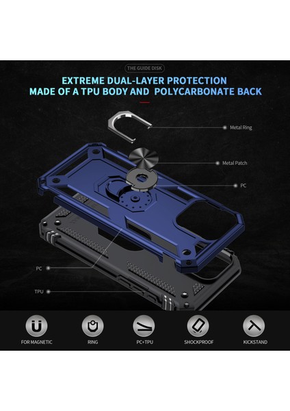 iPhone 16 Pro Max Için Halka Tutuculu Çift Katmanlı Telefon Kılıfı - Mavi (Yurt Dışından) modelleri