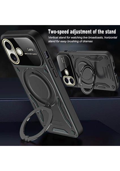 iPhone 16 Için Çift Katmanlı Manyetik Halka Standı Magsafe Telefon Kılıf Lens Kapağı ile - Kırmızı (Yurt Dışından) modelleri