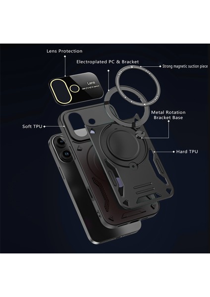 iPhone 16 Için Çift Katmanlı Manyetik Halka Standı Magsafe Telefon Kılıf Lens Kapağı ile - Kırmızı (Yurt Dışından) fırsatları