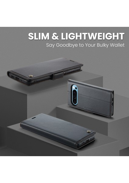 Pixel 9 Pro Xl Için Pu Deri Standli Cüzdan Flip Telefon Kılıfı - Siyah (Yurt Dışından)
