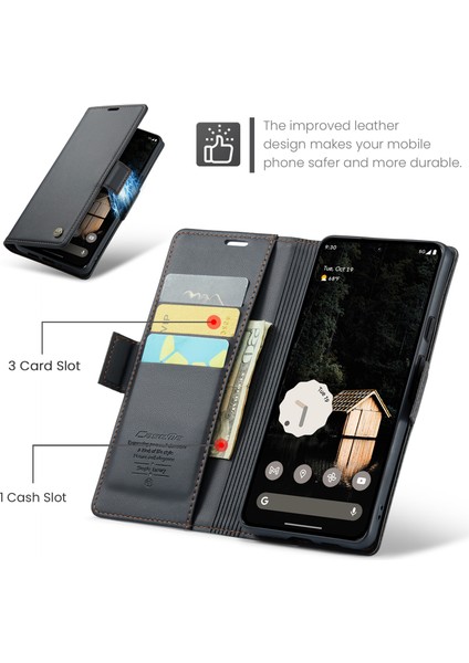 Pixel 9 Pro Xl Için Pu Deri Standli Cüzdan Flip Telefon Kılıfı - Siyah (Yurt Dışından)