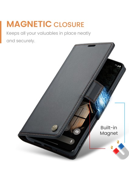 Pixel 9 Pro Xl Için Pu Deri Standli Cüzdan Flip Telefon Kılıfı - Siyah (Yurt Dışından)