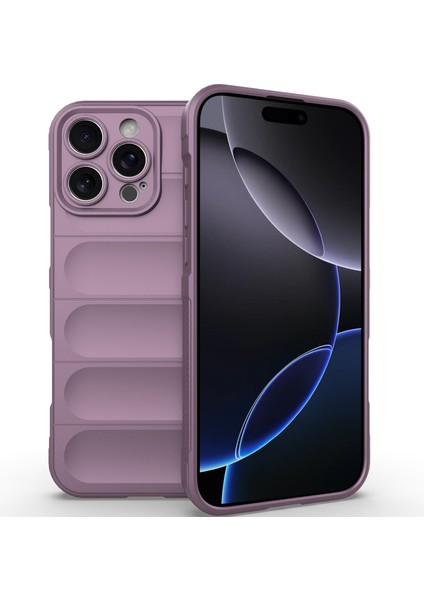 iPhone 16 Pro Max Için Yumuşak Kauçuk Şok Emici Telefon Kılıfı - Mor (Yurt Dışından)