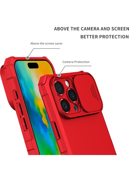 iPhone 16 Pro Kayar Kamera Kapaklı Sağlam Standı Telefon Kılıfı - Kırmızı (Yurt Dışından) modelleri