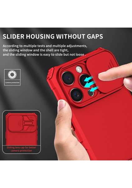 iPhone 16 Pro Kayar Kamera Kapaklı Sağlam Standı Telefon Kılıfı - Kırmızı (Yurt Dışından) fırsatları