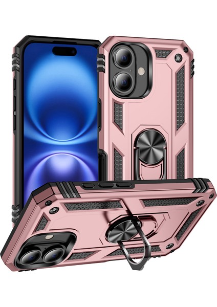 iPhone 16 Plus Için Halka Tutuculu Çift Katmanlı Telefon Kılıfı - Rose Gold (Yurt Dışından)