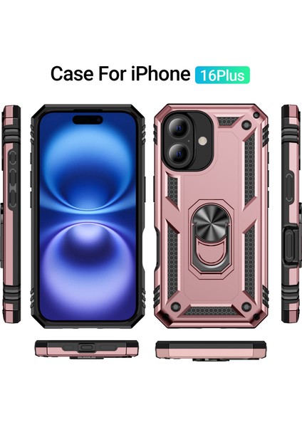 iPhone 16 Plus Için Halka Tutuculu Çift Katmanlı Telefon Kılıfı - Rose Gold (Yurt Dışından) indirimleri