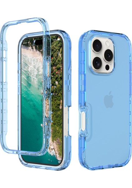 iPhone 16 Pro Için Hibrit Bumper Tam Koruma Telefon Kılıfı - Gök Mavisi (Yurt Dışından)