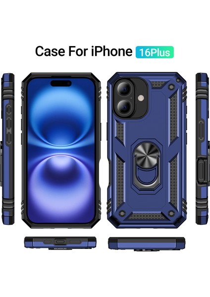 iPhone 16 Plus Için Halka Tutuculu Çift Katmanlı Telefon Kılıfı - Mavi (Yurt Dışından)