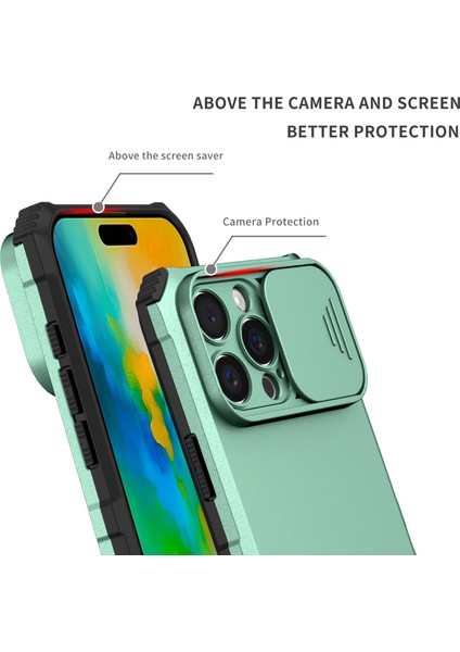 iPhone 16 Pro Kayar Kamera Kapaklı Sağlam Standı Telefon Kılıfı - Yeşil - Turkuaz (Yurt Dışından) modelleri