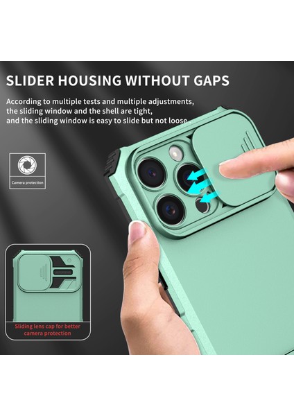 iPhone 16 Pro Kayar Kamera Kapaklı Sağlam Standı Telefon Kılıfı - Yeşil - Turkuaz (Yurt Dışından) fırsatları