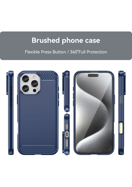 iPhone 16 Pro Max Için Yumuşak Karbon Fiber Fırçalanmış Tpu Telefon Kılıfı - Mavi (Yurt Dışından) modelleri
