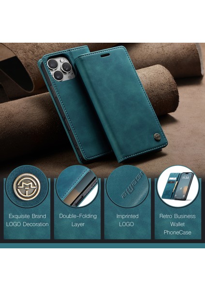 iPhone 16 Pro Max Için Retro Pu Deri Cüzdan Flip Standlı Telefon Kılıfı - Mavi (Yurt Dışından) modelleri