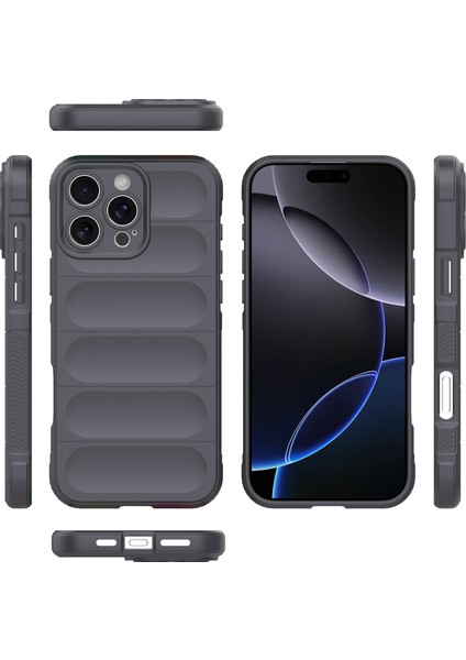 iPhone 16 Pro Max Için Yumuşak Kauçuk Şok Emici Telefon Kılıfı - Koyu Gri (Yurt Dışından) fırsatları