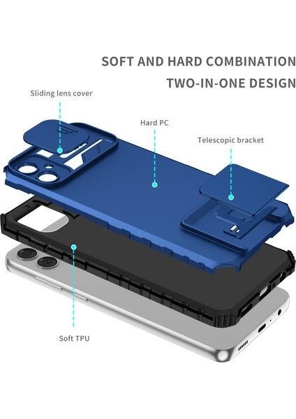 Samsung Galaxy A05 Kayar Kamera Kapaklı Sağlam Standı Telefon Kılıfı - Mavi (Yurt Dışından)