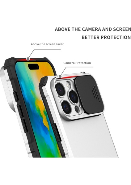 iPhone 16 Pro Kayar Kamera Kapaklı Sağlam Standı Telefon Kılıfı - Beyaz (Yurt Dışından) modelleri