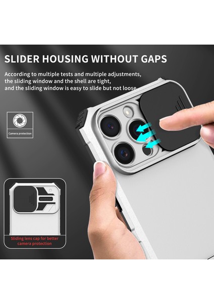 iPhone 16 Pro Kayar Kamera Kapaklı Sağlam Standı Telefon Kılıfı - Beyaz (Yurt Dışından) fırsatları