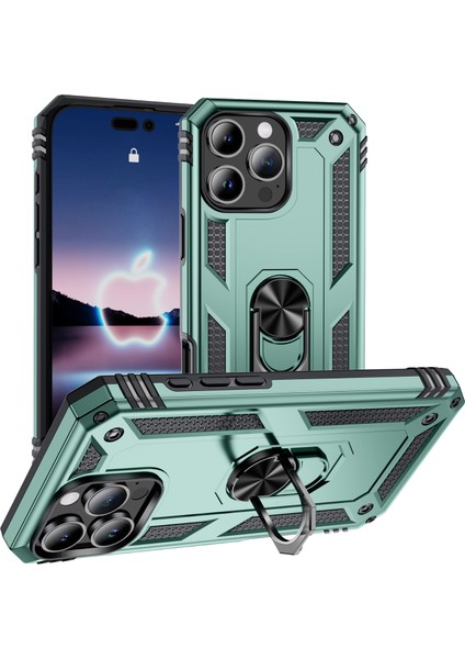 iPhone 16 Pro Max Için Halka Tutuculu Çift Katmanlı Telefon Kılıfı - Yeşil (Yurt Dışından)