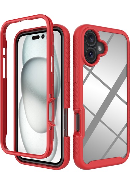 iPhone 16 Plus Için Hibrit Bumper Tam Koruma Telefon Kılıfı - Kırmızı (Yurt Dışından)