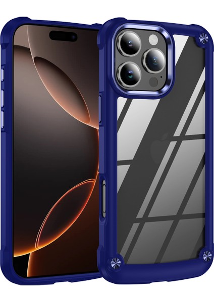iPhone 16 Pro Için Şeffaf Sert Pc Tpu Tampon Telefon Kılıfı - Mavi (Yurt Dışından)