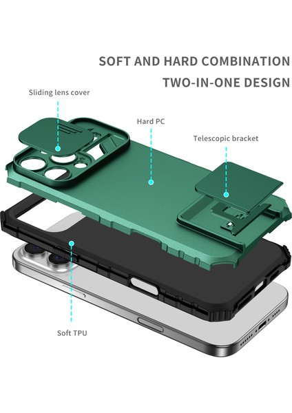 iPhone 16 Pro Max Kayar Kamera Kapaklı Sağlam Standı Telefon Kılıfı - Yeşil (Yurt Dışından) indirimleri